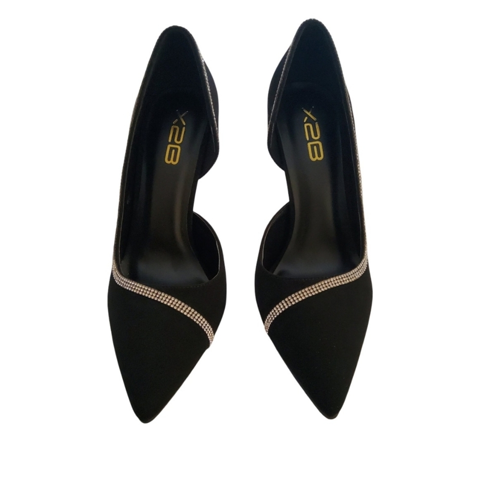 X2 Elegant Black Heels with Silver Accents